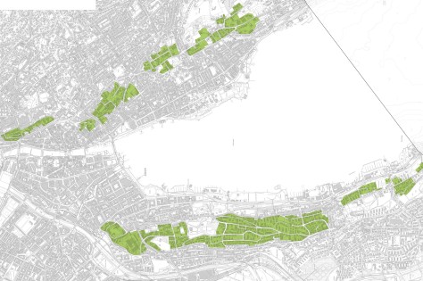Planansicht der Stadt Züirch mit den Baumschutzgebieten.