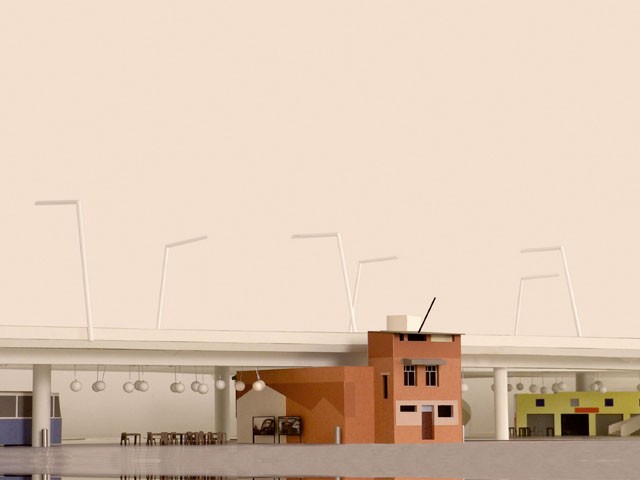 Visualisierung mit Nagelhaus auf dem Escher-Wyss-Platz
