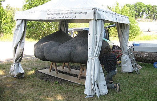 Ein schützendes Zelt wird installiert.