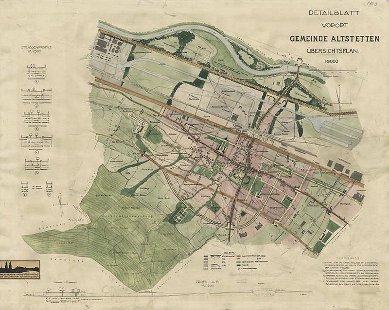 Altstetten1918: Detailblatt aus einem Entwurf für den Wettbewerb «Gross Zürich» mit Kanal und Anschluss