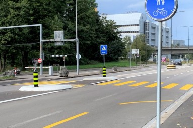 Im Abschnitt Förrlibuckstrasse West bis Höhe Hardeggsteg wurde Platz für Radstreifen geschaffen