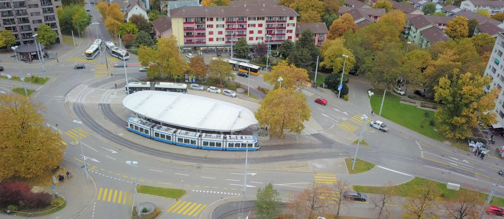 Tramwendeschlaufe Triemli im Herbst 2020, Drohnenbild ewp