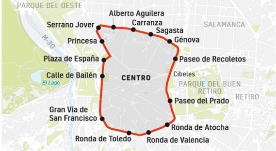 Die Umweltzone umfasst weite Teile der Innenstadt von Madrid