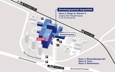 Lageplant Forschungszentrum Augenklinik Stadtspital Zürich Triemli 