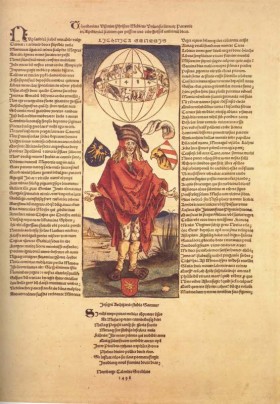 Dürer-Illustration als Teil einer Buchseite und der damaligen Weltbilds.