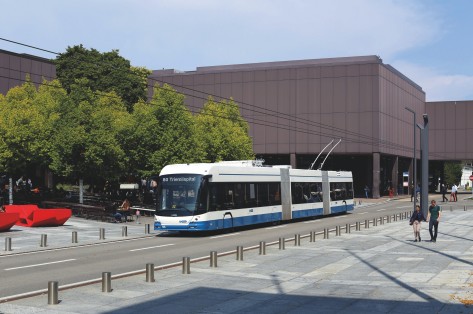 Visualisierung eines Doppelgelenktrolleybusses am ETH-Campus Hönggerberg.