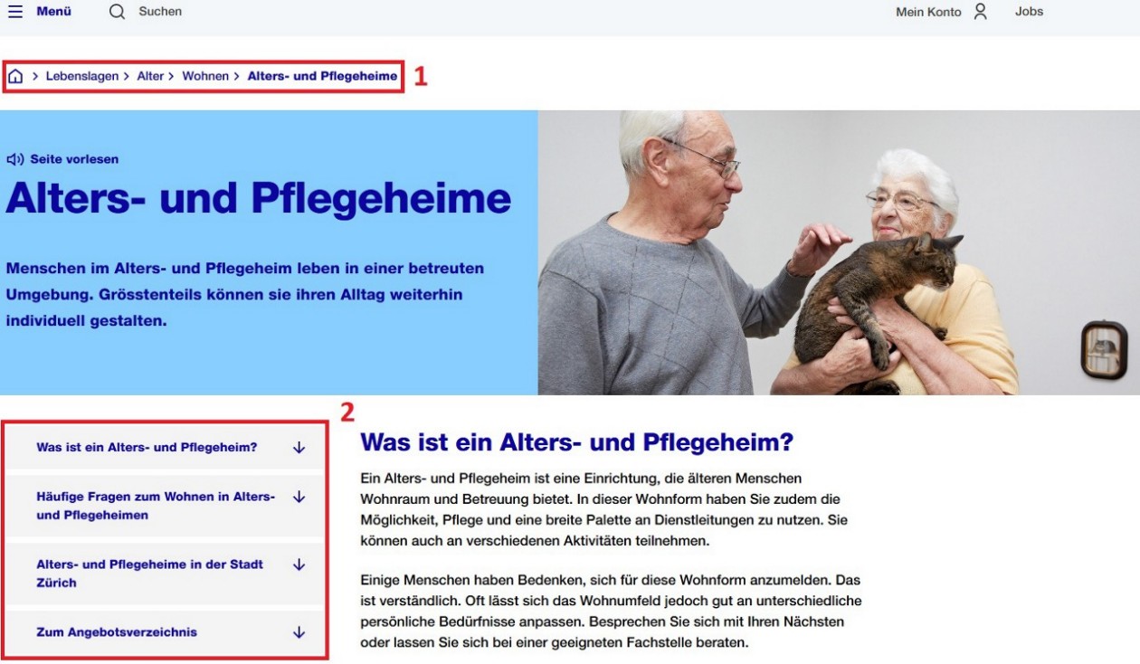 Darstellung der Breadcrumb- und der Anker-Navigation
