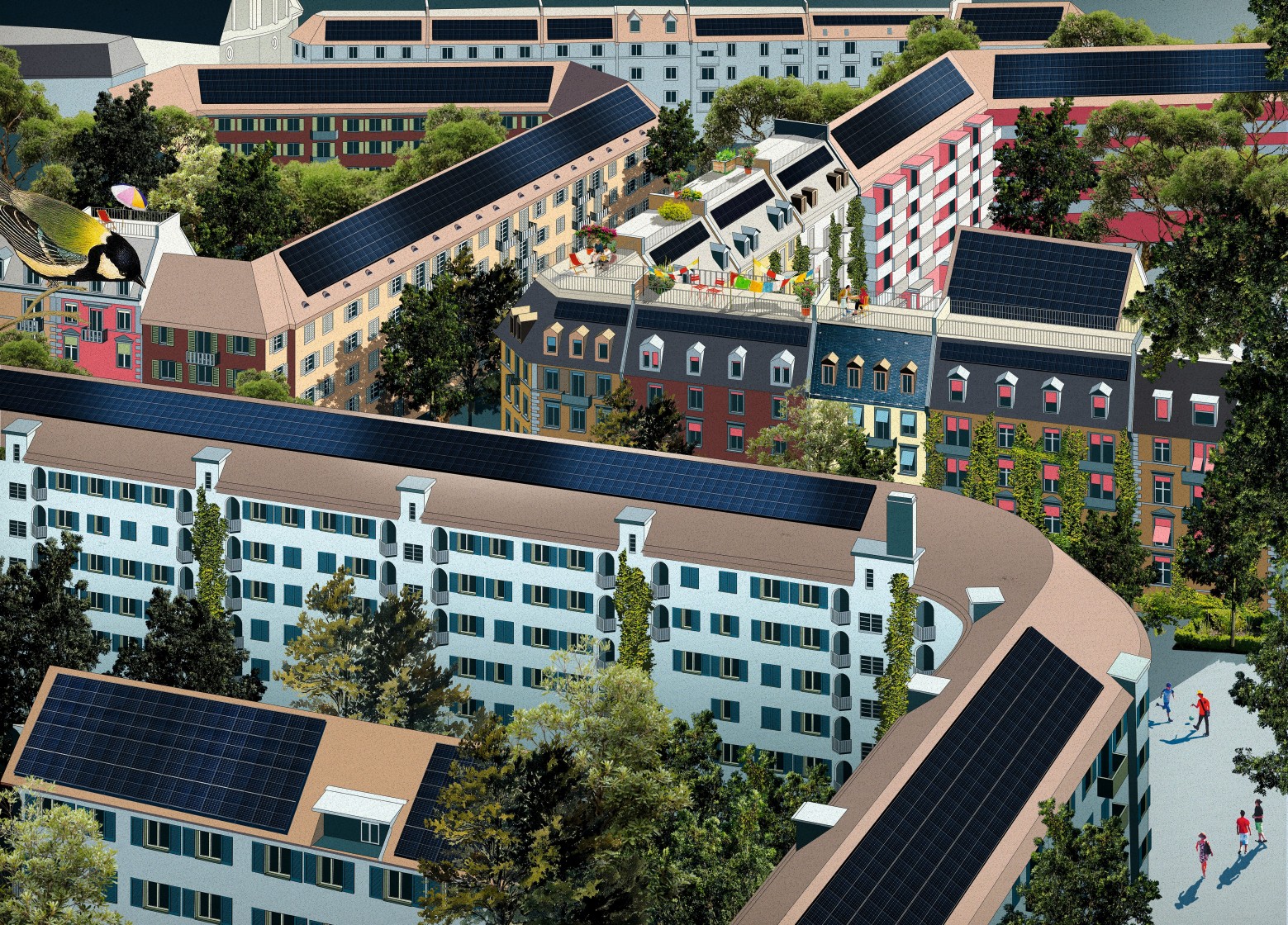 Visualisierung Solarstadt 2040: Urbanes Kerngebiet