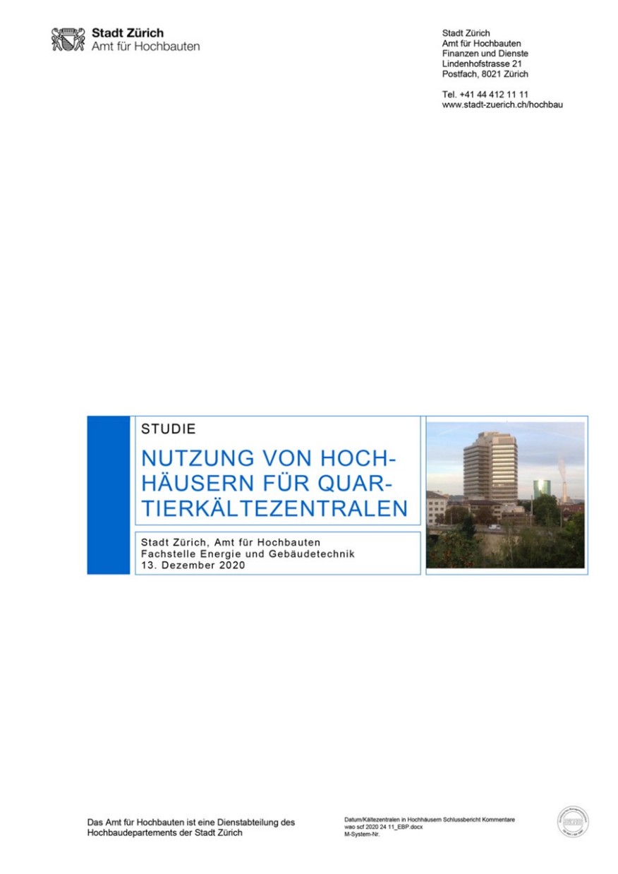 Nutzung von Hochhäusern für Quartierkältezentralen Titelseite Studie Nutzung von Hochhäusern für Quartierkältezentralen