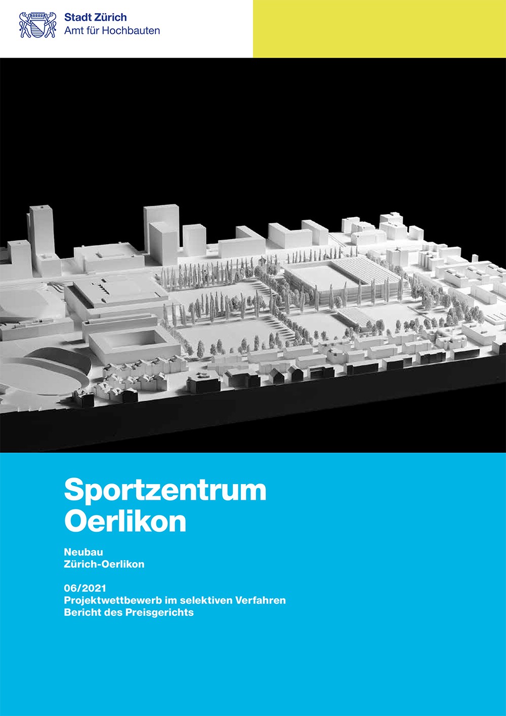 Titelseite Jurybericht Sportzentrum Oerlikon mit Modellfotografie.