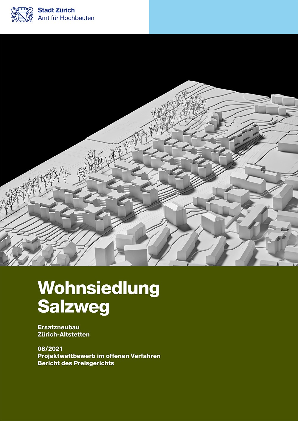 Titelseite Jurybericht Wohnsiedlung Salzweg mit Modellfotografie.