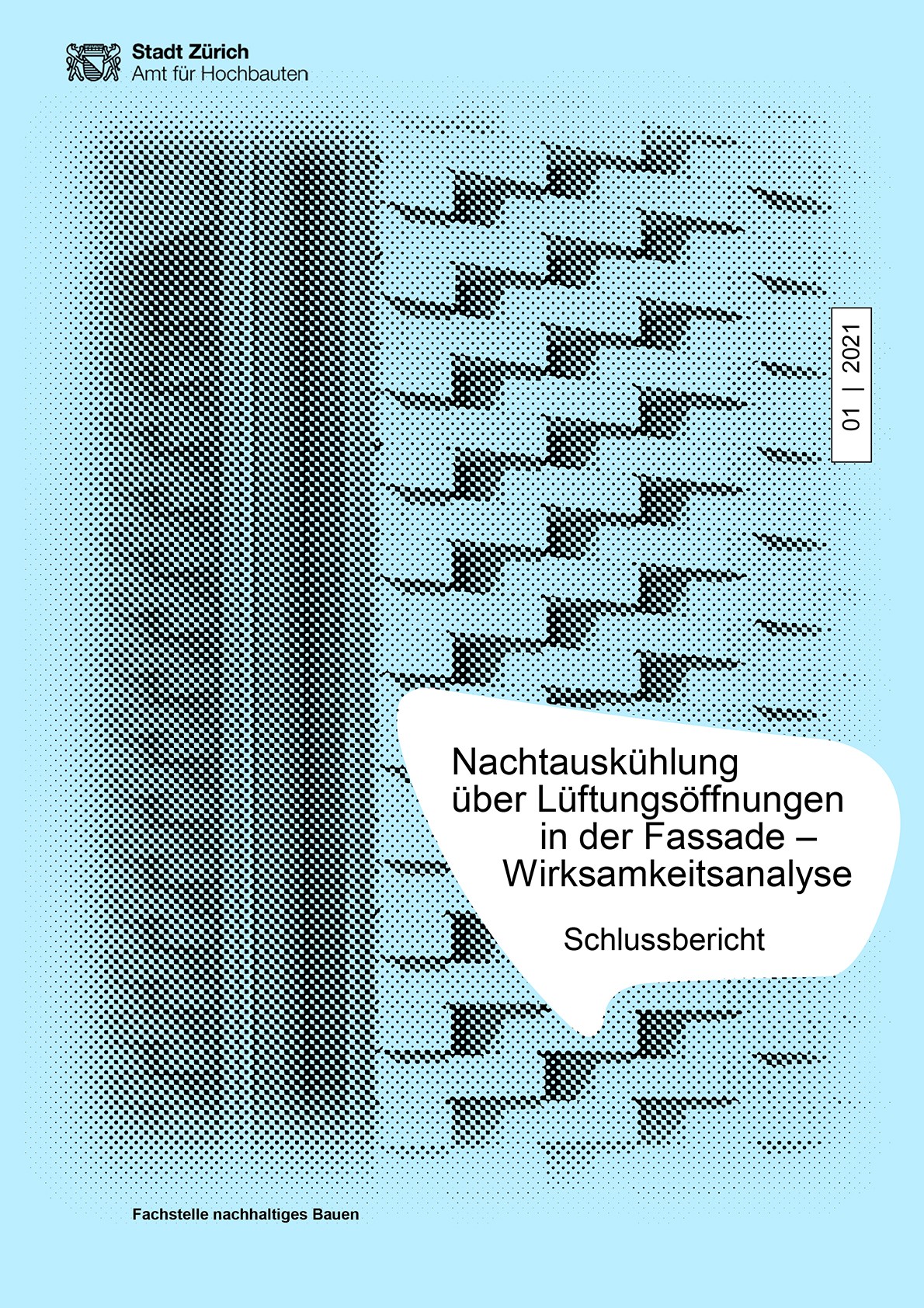Titelseite Studie Nachtauskühlung über Lüftungsöffnungen in der Fassade – Wirksamkeitsanalyse