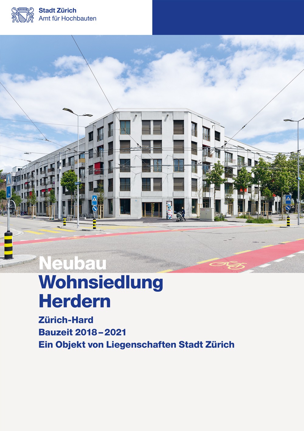 Titelseite Baudokumentation Neubau Wohnsiedlung Herdern mit Aussanaufnahme.