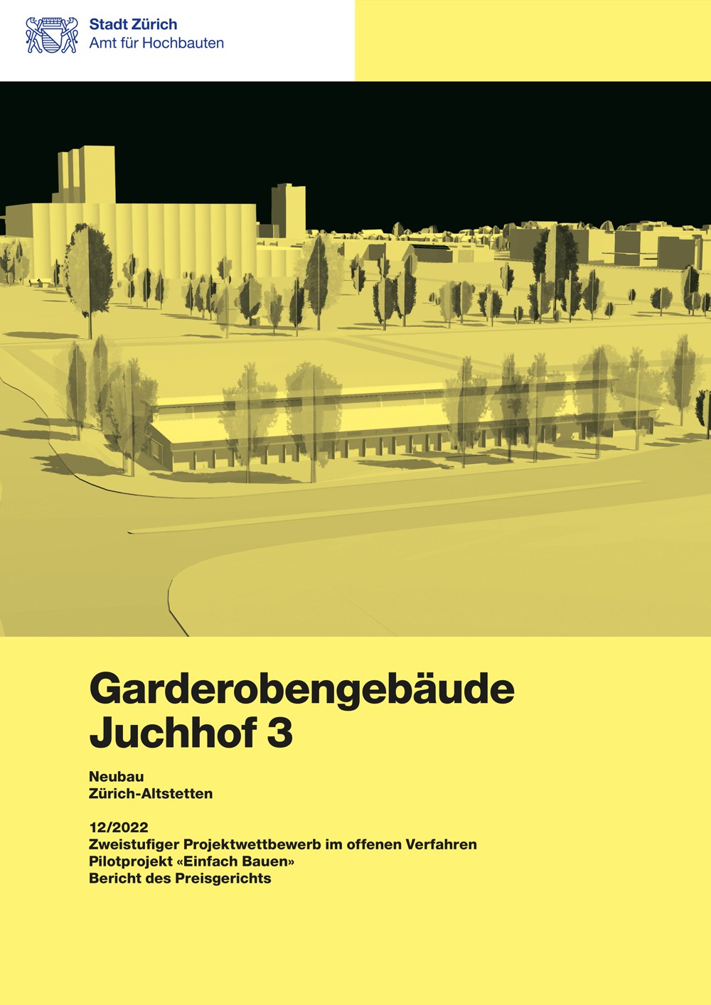 Titelseite Jurybericht Garderobengebäude Juchhof mit Modellfotografie.