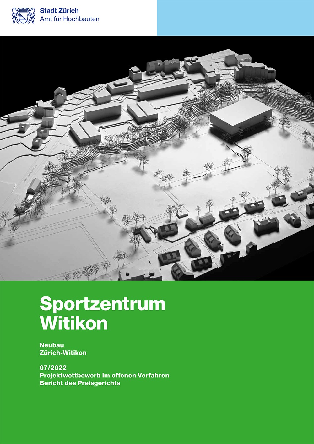 Titelseite Jurybericht Sportzentrum Witikon mit Modellfotografie.