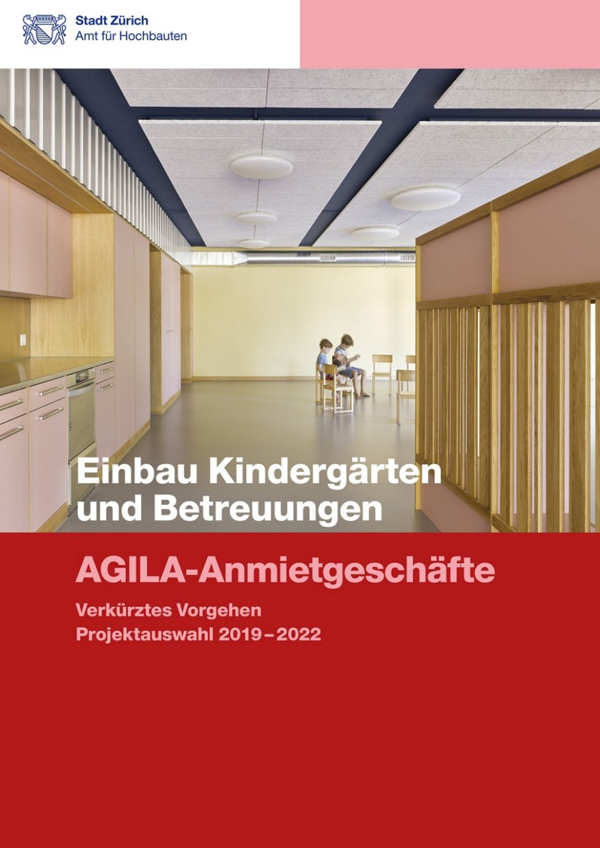 Titelseite Baudokumentation AGILA Einbau Kindergärten und Betreuungen Titelseite Baudokumentation Einbau Kindergärten und Betreuung mit Blick in einen Betreuungsraum.