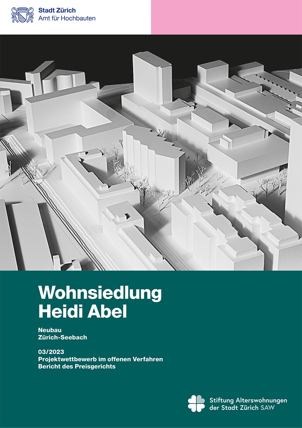Titelseite Jurybericht Wohnsiedlung Heidi Abel mit Modellfotografie.