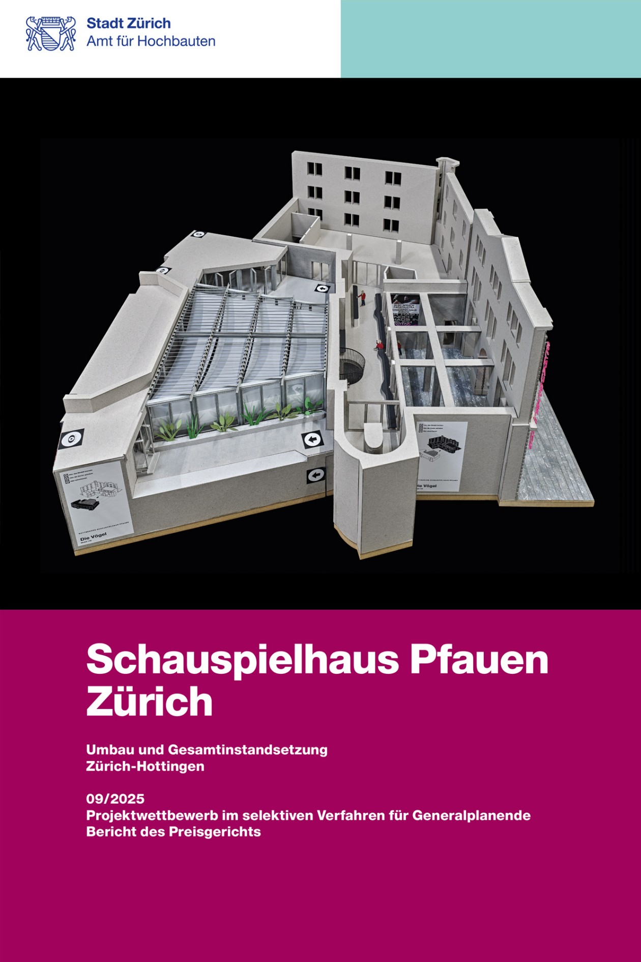 Titelseite Jurybericht Schauspielhaus Pfauen Zürich mit Modellfoto.