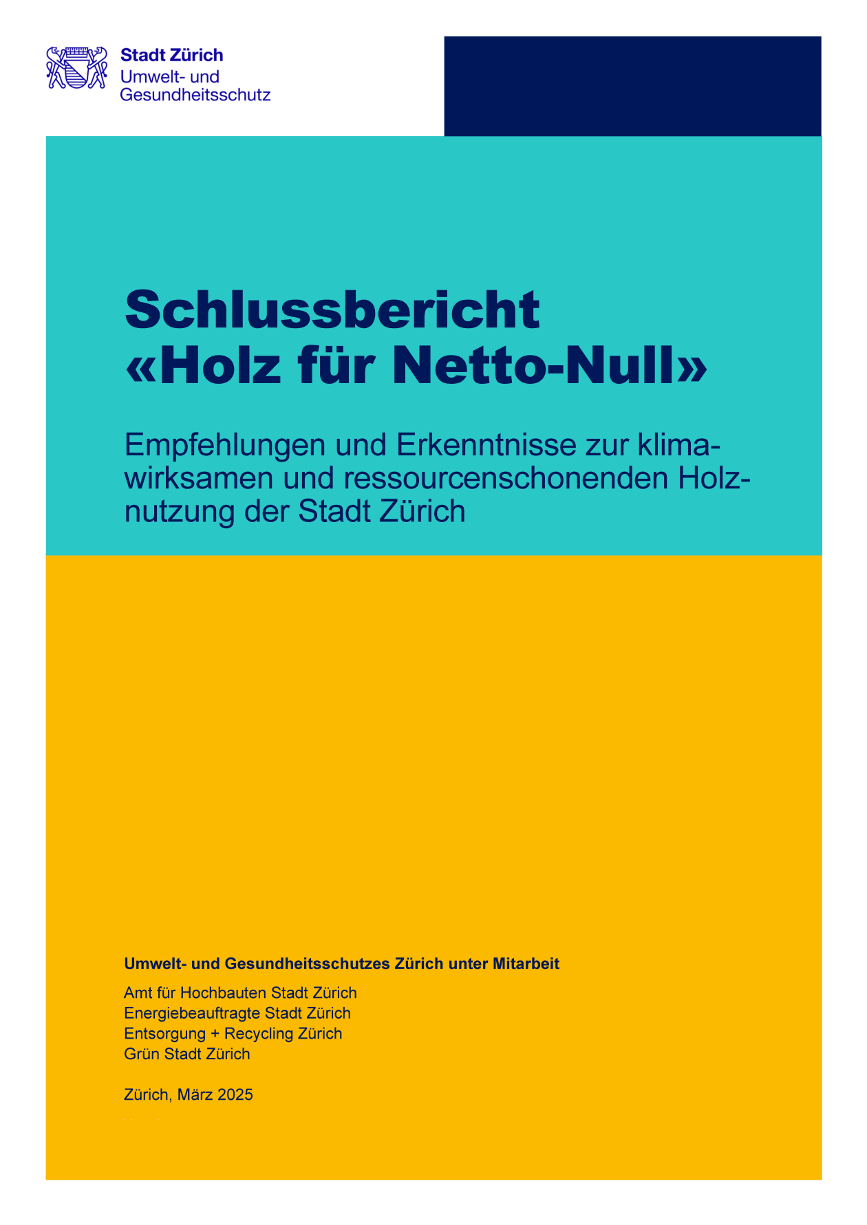 Titelblatt der Publikation Schlussbericht für «Netto-Null»