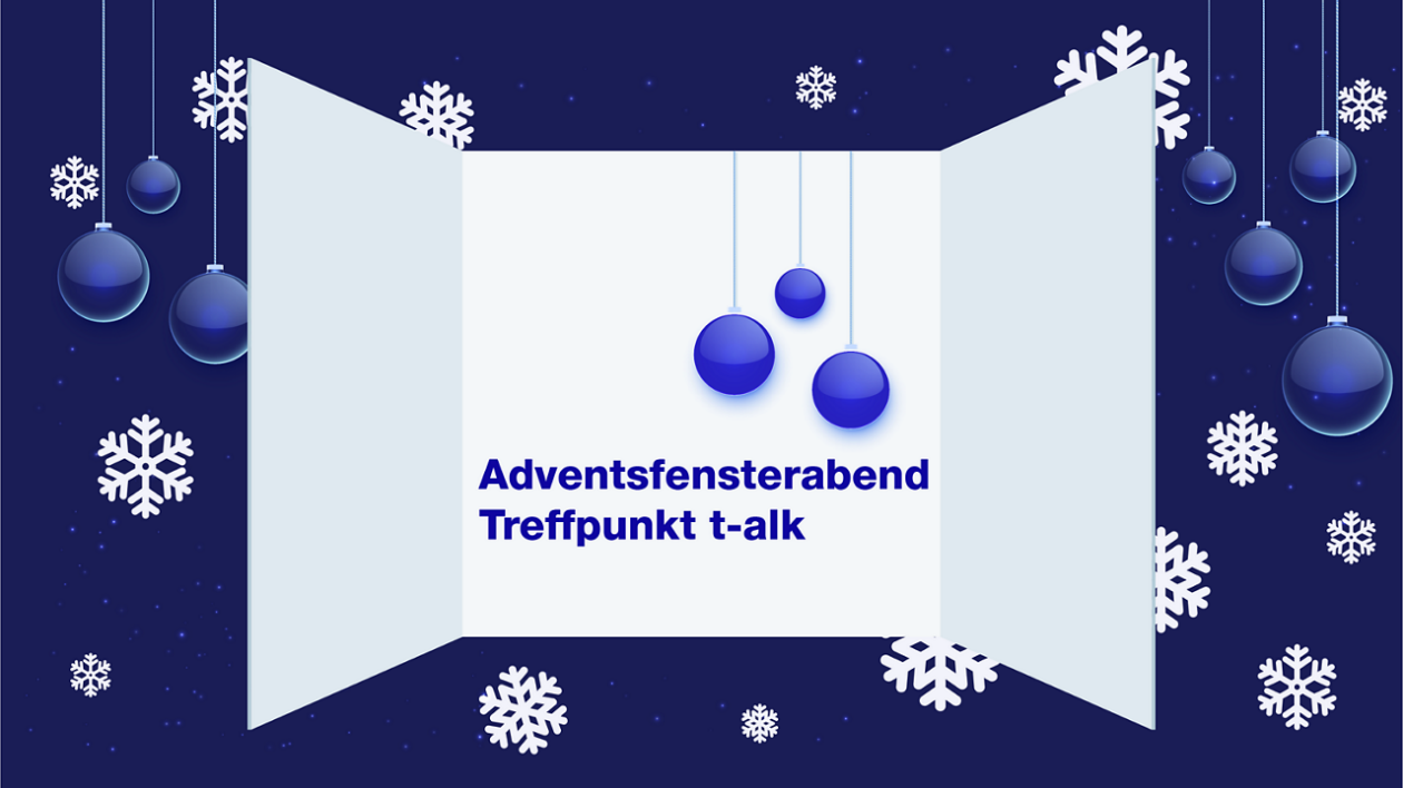 Schmuckbild: Illustration eines Adventsfenster mit Schriftzug Adventsfenster Treffpunkt t-alk