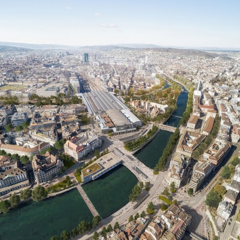 Visualisierung Stadtraum Hauptbahnhof 2050 aus der Vogelperspektive Vision aus der Vogelperspektive