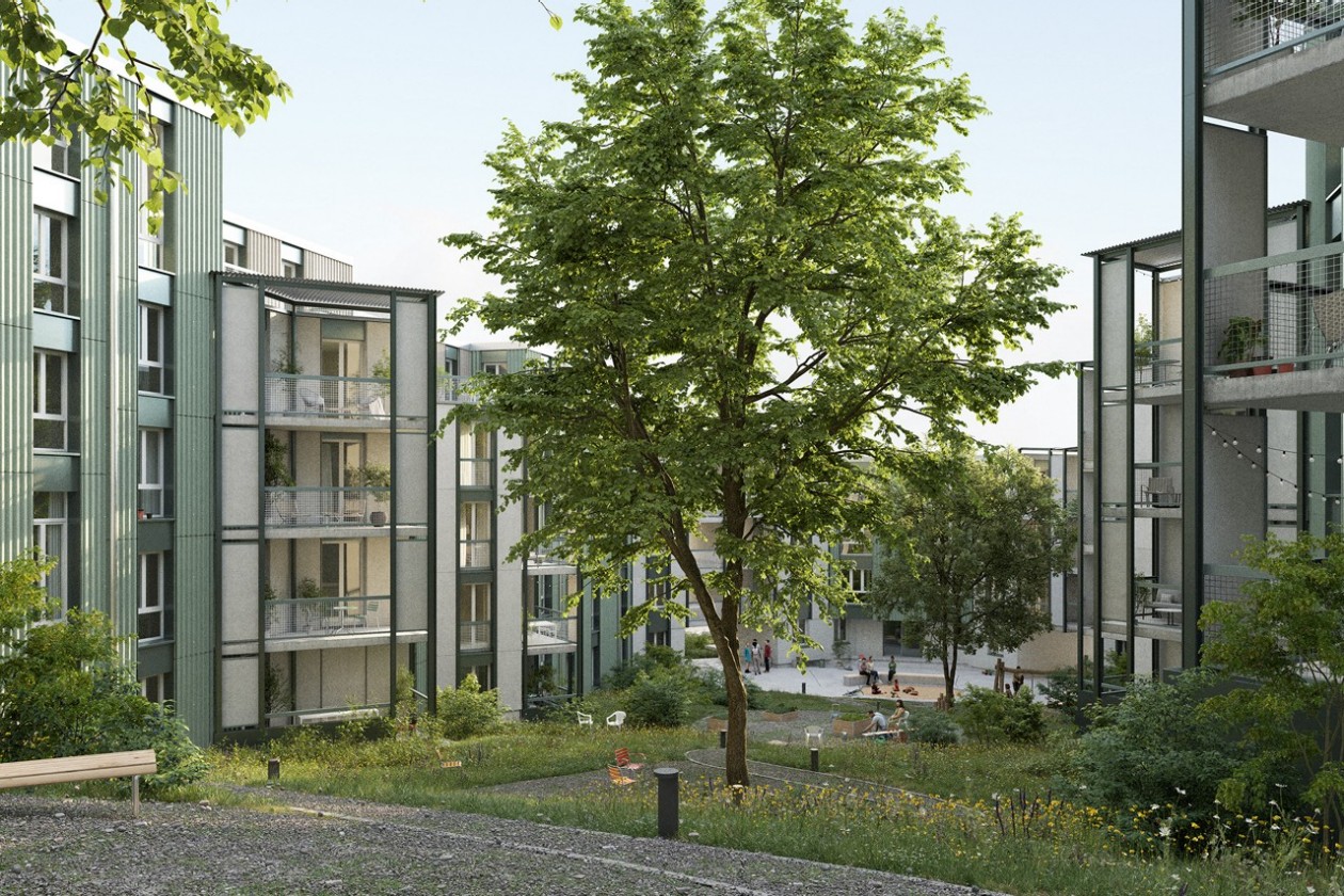Wohnsiedlung Salzweg - Visualisierung Grünraum zwischen den Wohngebäuden (Visualisierung: Indievisual AG, Zürich)