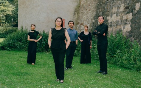 Ensemble Pampinea auf einer Wiese stehend