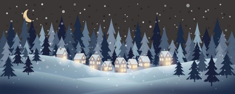 Eine Winterlandschaft mit beleuchteten Häusern