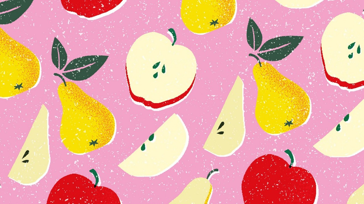 Illustration mit Äpfeln und Birnen