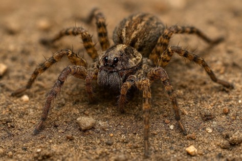 Nahaufname einer Wolfsspinne.