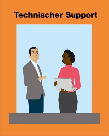 Web Illustration von zwei Personen, welche miteinander sprechen (Technischer Support)