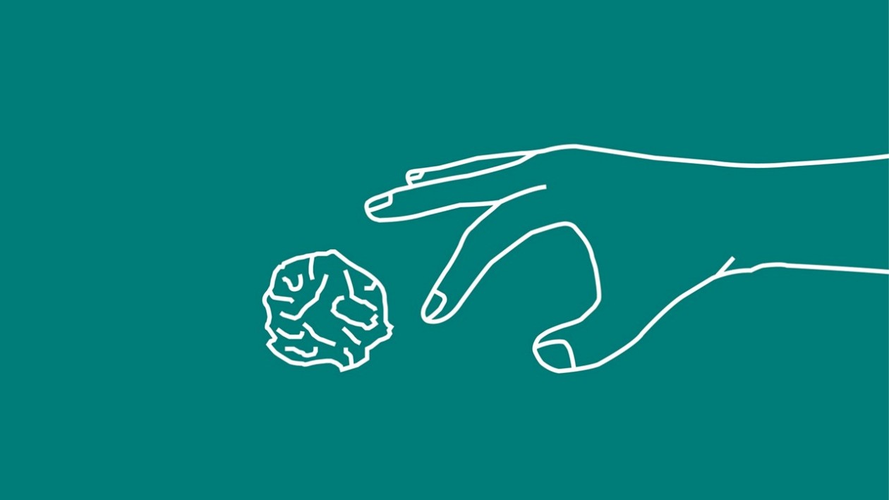 Dunkelgrüne Illustration mit Hand und zerknülltem Zeitungspapier