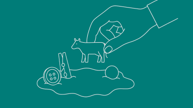 Illustration Schleimmasse mit vier Gegenständen und Hand für Spielidee Flüssig-feste Schleimmasse