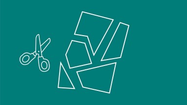 Dunkelgrüne Illustration mit einer Schere und zerschnittenen Papierfetzen