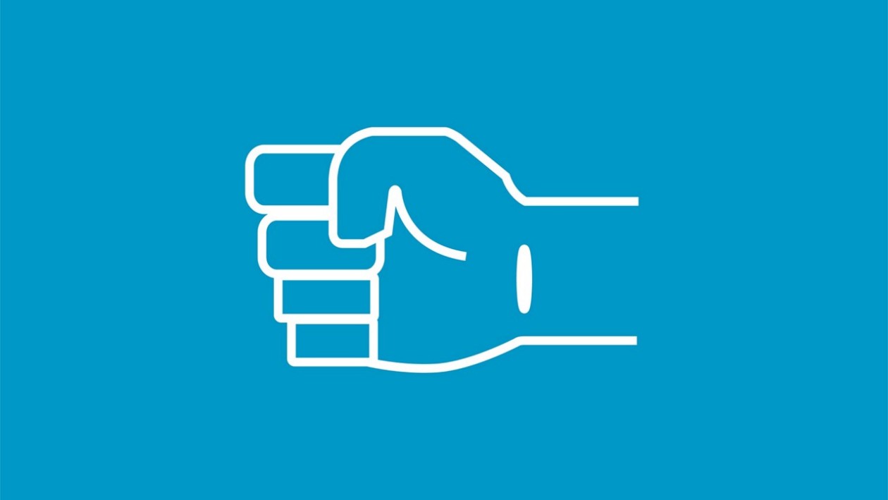 Blaue Illustration mit zu Faust geballter Hand