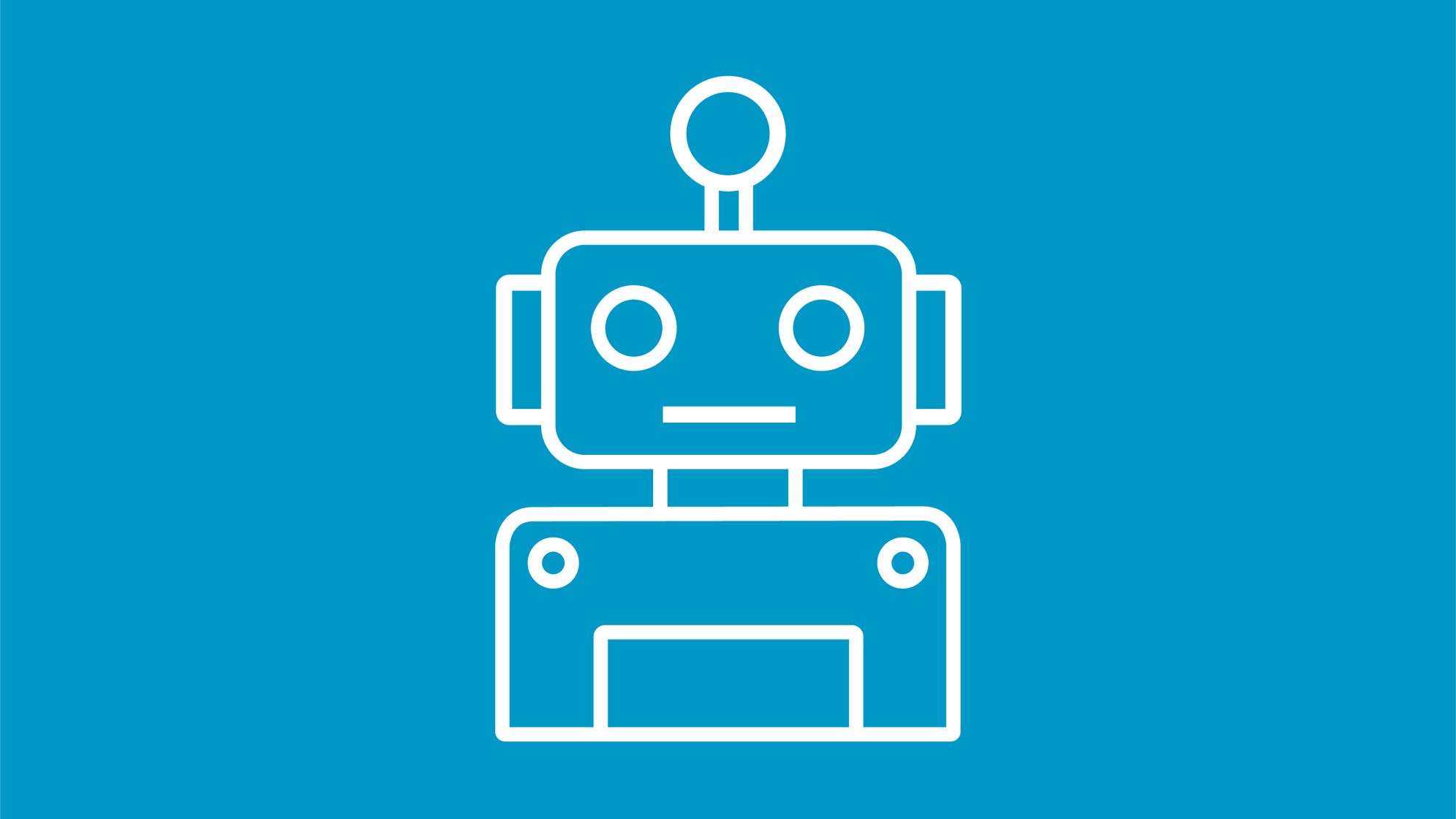 Illustration mit weissen Strichen auf blauem Hintergrund: Roboterspielzeug