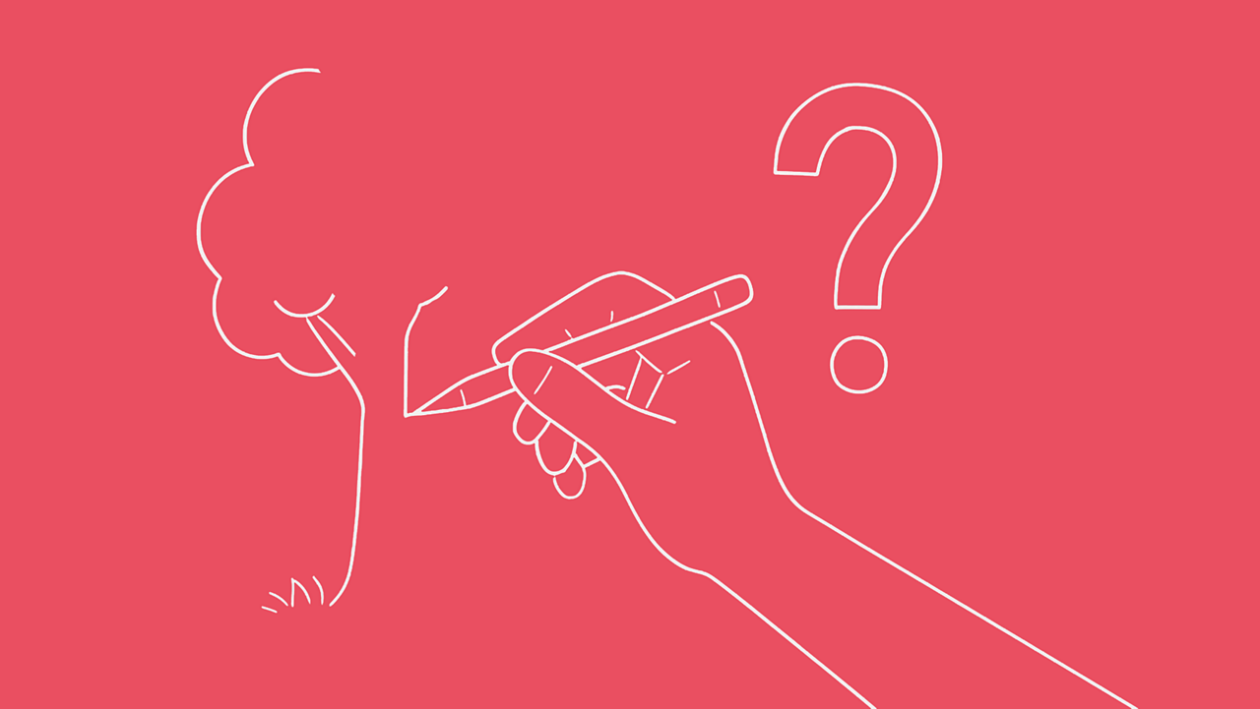 Illustration Hand mit Stift zeichnet einen Baum für Spielidee Montagsmalen
