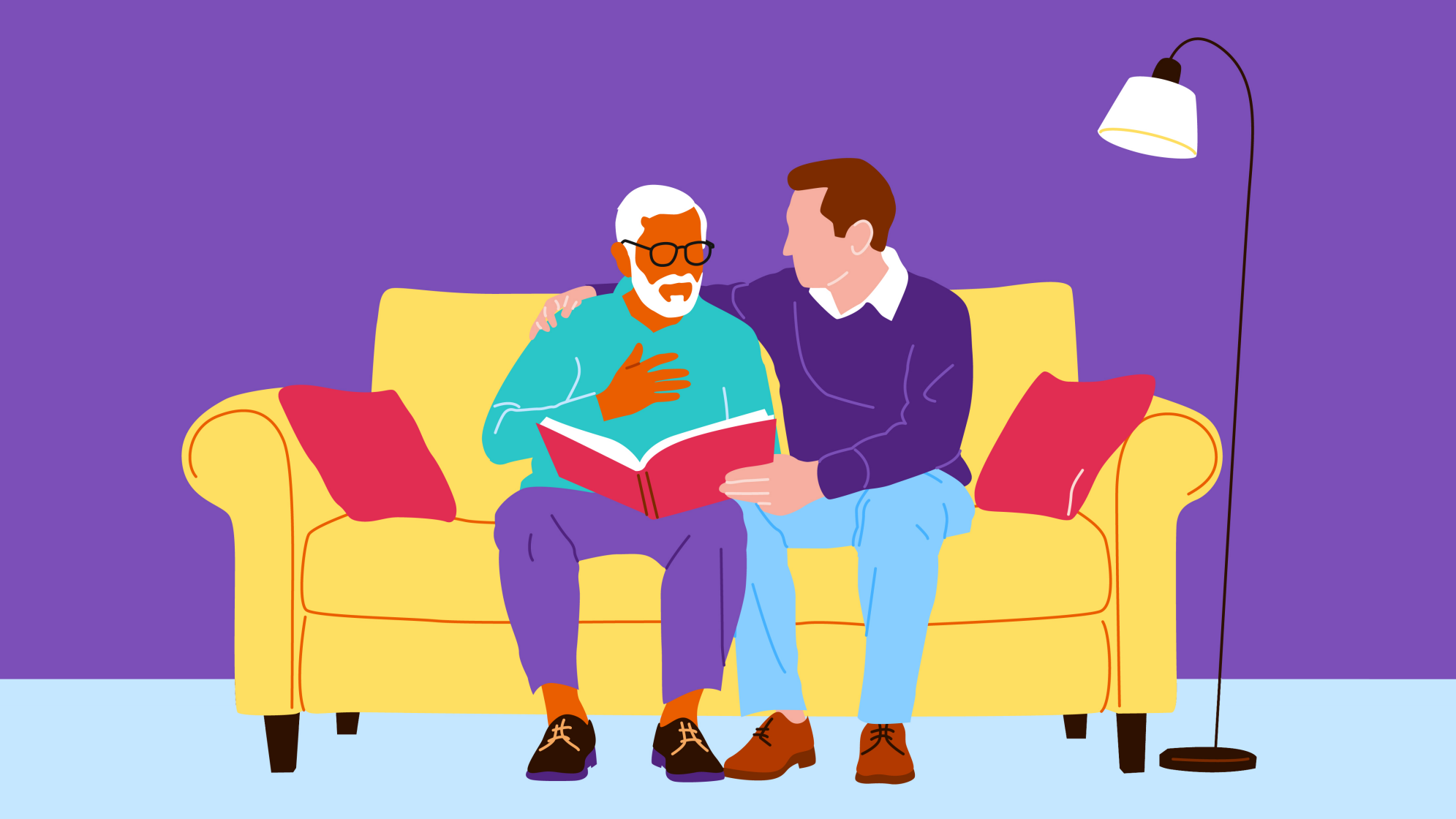 Betroffener und Hilfsperson auf Sofa