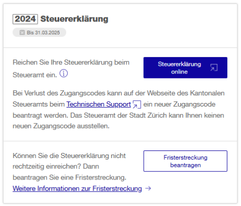 Beispiel für die Fristerstreckung im Online-Service «Steuern verwalten»