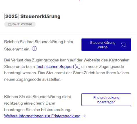 Beispiel für die Fristerstreckung im Online-Service «Steuern verwalten»