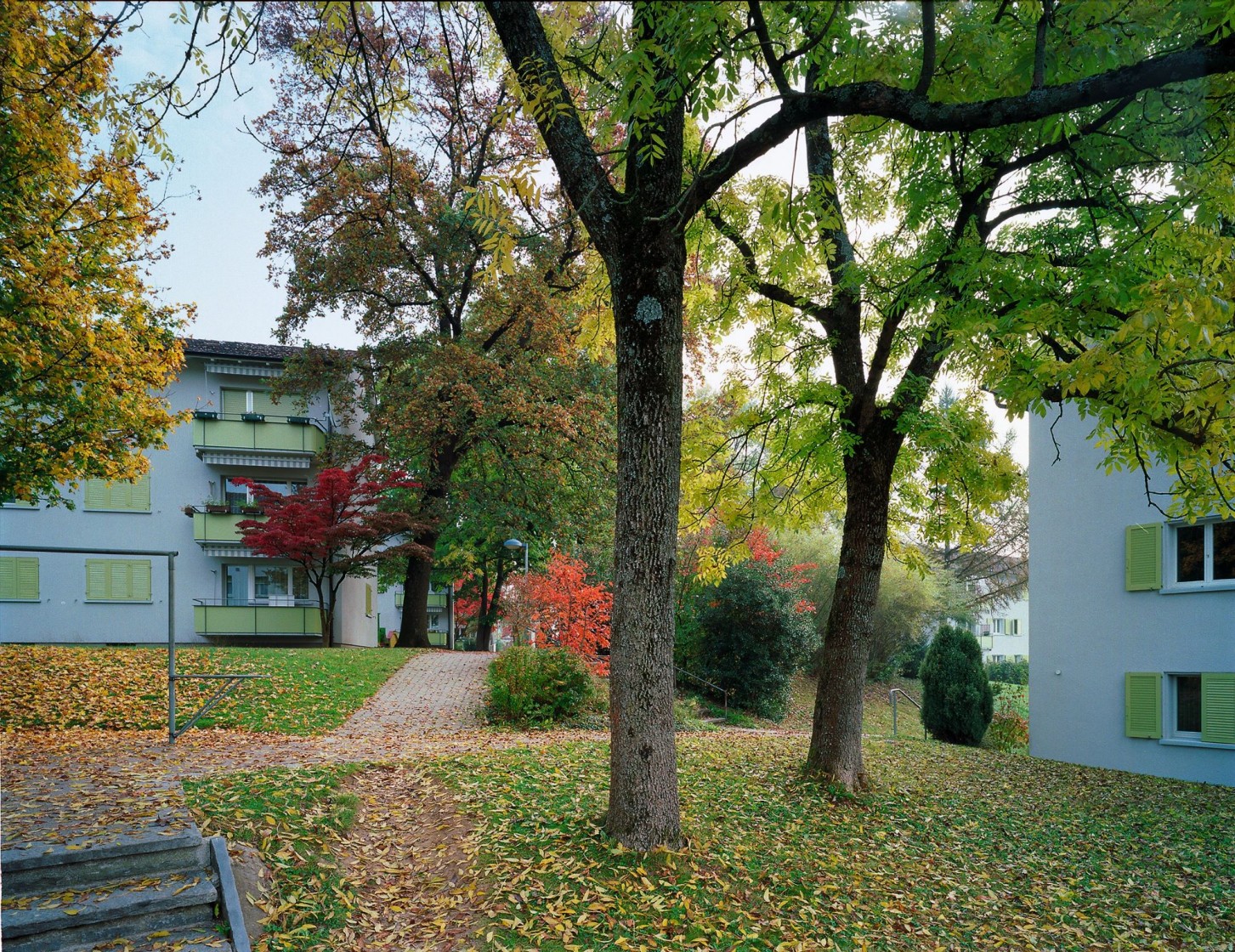 Das Bild zeigt den Weg zwischen zwei Wohnhäusern. Bild: Giorgio von Arb