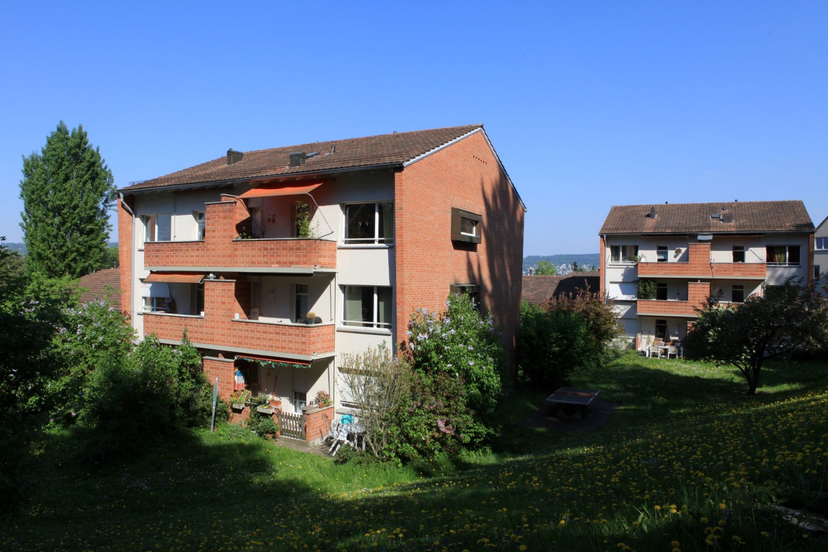 Die Balkone der Wohnsiedlung Manegg liegen in der Sonne. Bild: Giorgio von Arb