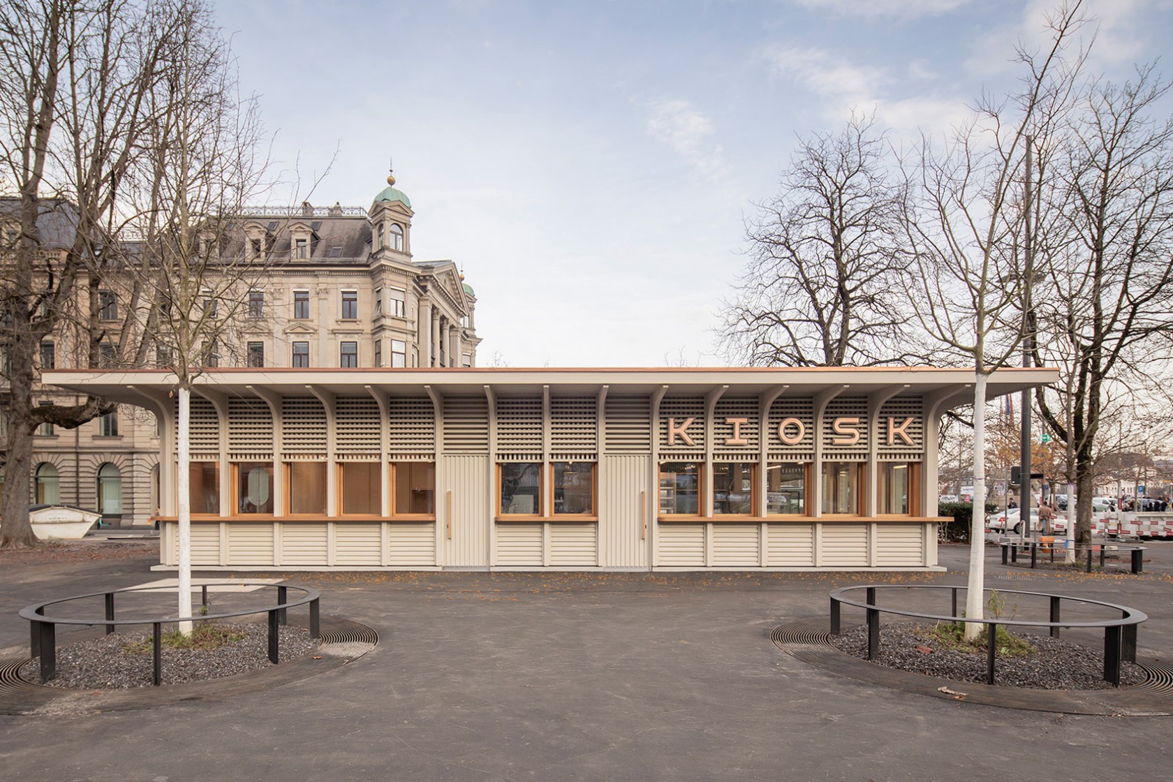 Visualisierung mit Blick auf die Stadthausanlage und den geplanten Kiosk.