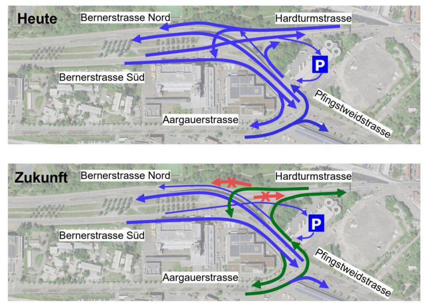 Plan mit Fahrrichtungen Fahrbeziehungen Heute und in Zukunft