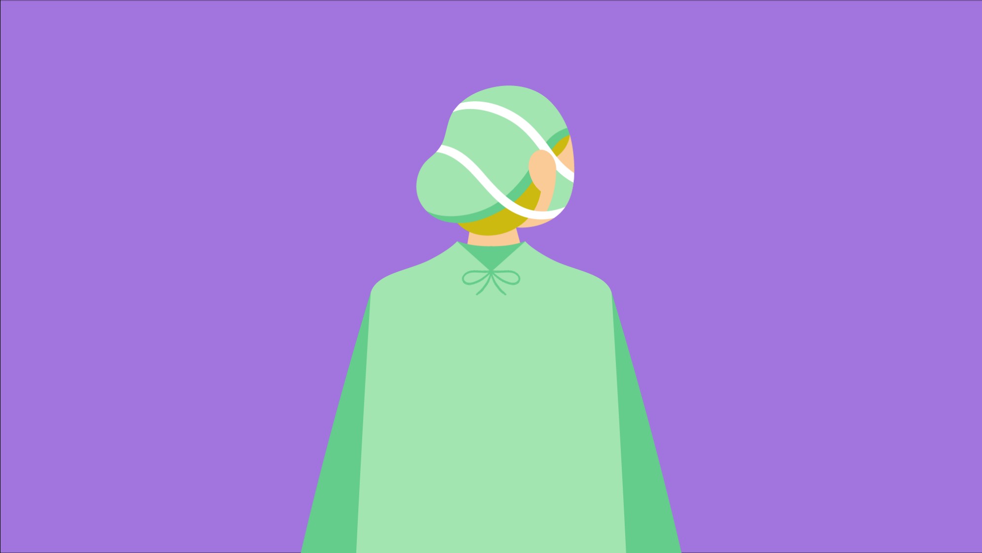 Illustration Rückenansicht: Person in grüner Schutzkleidung für Operation.