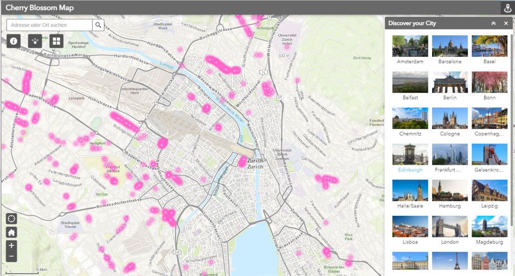 Screenshot der Cherry Blossom Map