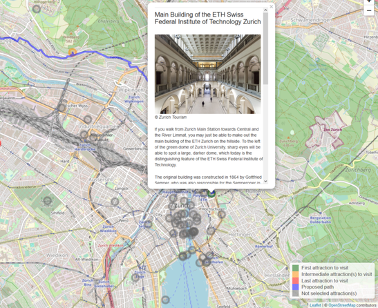 Screenshot der App mit Sehenswürdigkeiten in Zürich