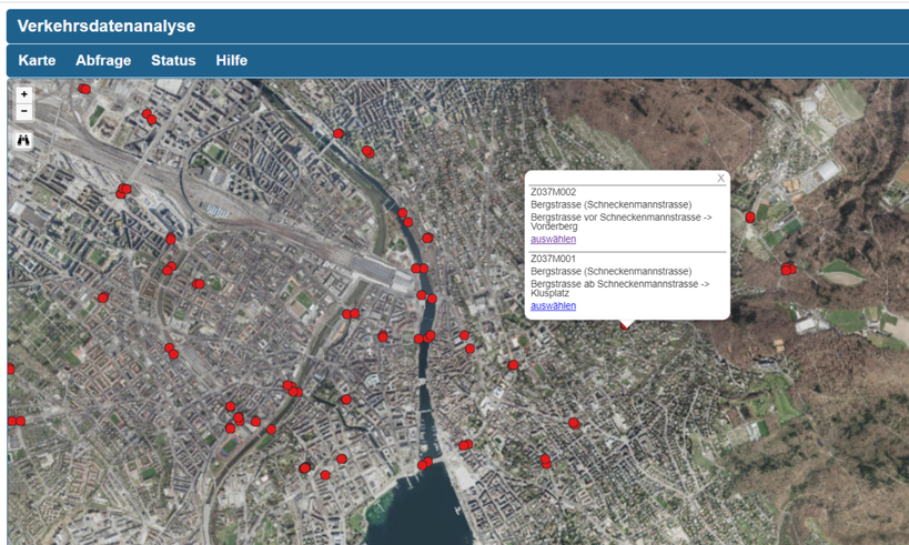 Screenshot der Anwendung Verkehrsdatenanalyse