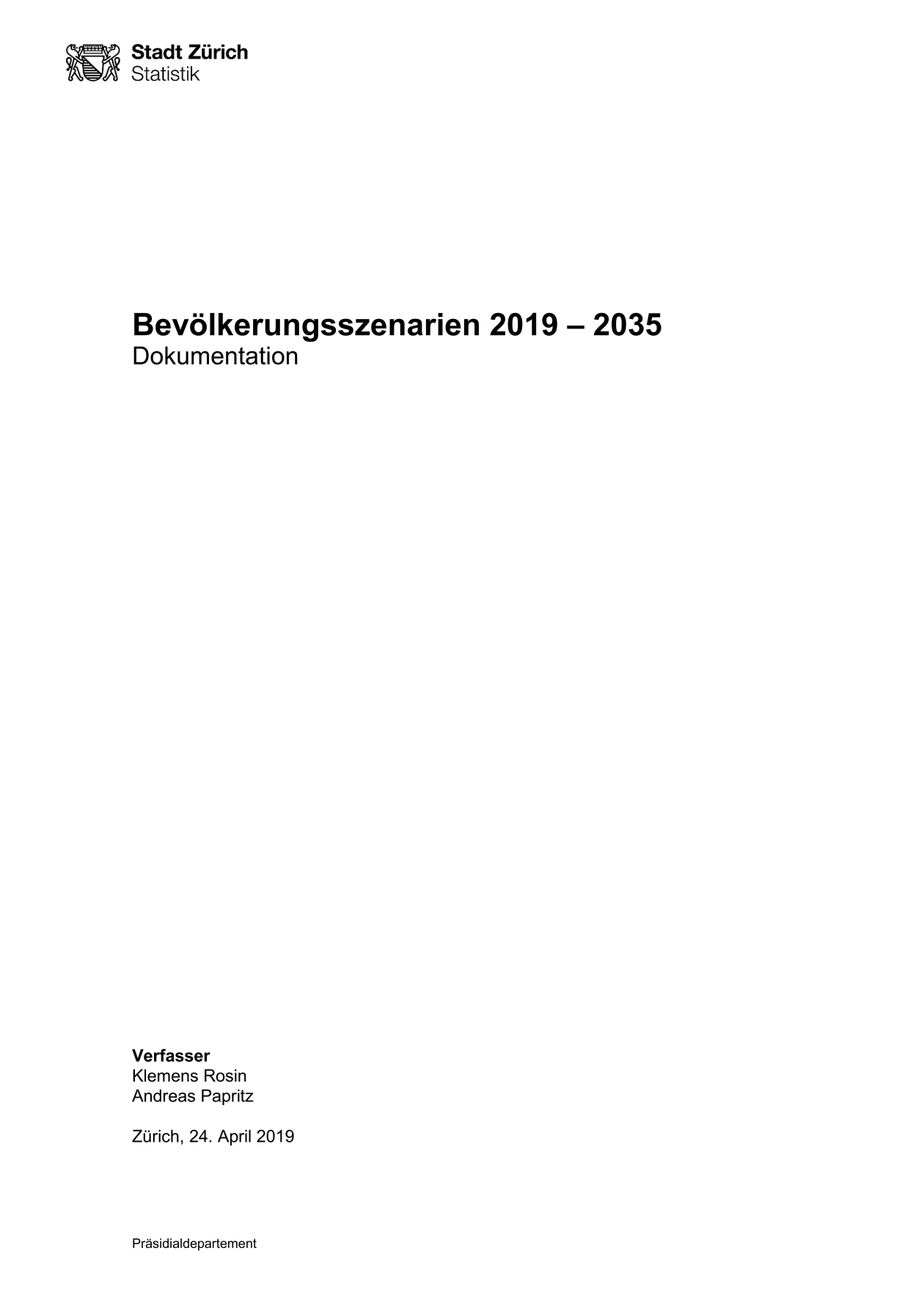 Bevölkerungsszenarien 2019 – 2030 Dokumentation