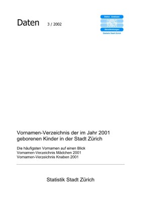 Deckblatt Vornamen-Verzeichnis 2001 Deckblatt Vornamen-Verzeichnis 2001